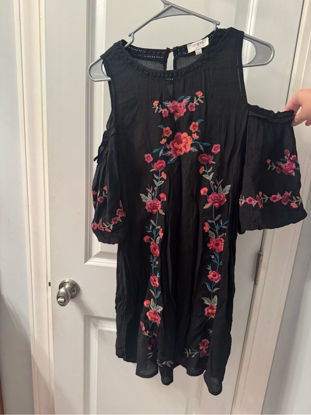 Umgee Black Embroidered Cold-Shoulder Dress